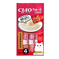 INABA CIAO крем-лакомство для кошек Churu пюре Куриное филе и креветка, 14 г х 4 шт