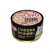 INABA влажный корм для кошек CIAO can Куриное филе и сурими, 85 г
