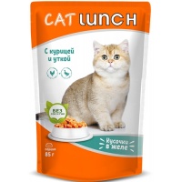 Cat Lunch пауч для кошек кусочки в желе Курица и Утка