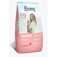 Karmy Delicious сухой корм для кошек привередливых в питании, c индейкой 10 кг